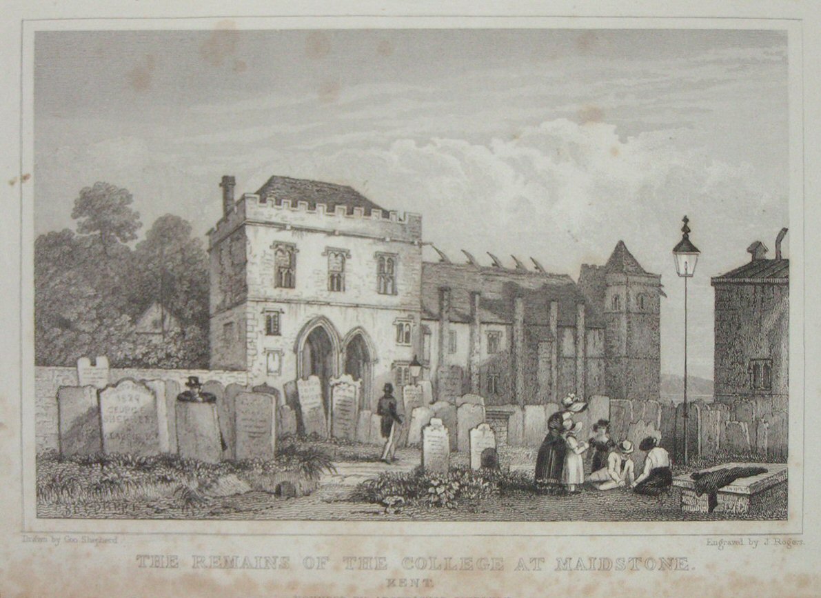Print - The Remains of the College at Maidstone, Kent. Founded by Archbishop Courtney. - Rogers